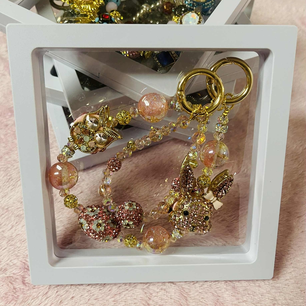 Elegant Gold and Pink Beaded Keychain